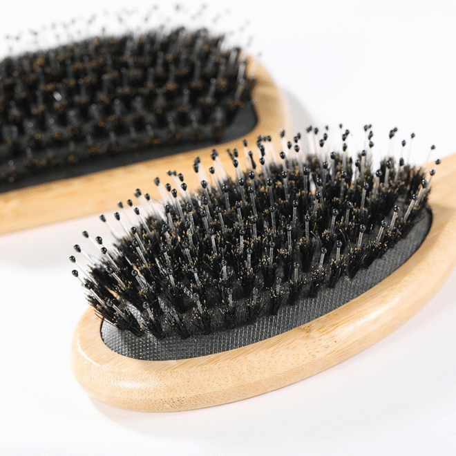 bamboo hair comb with boar bristles-round - Image 2