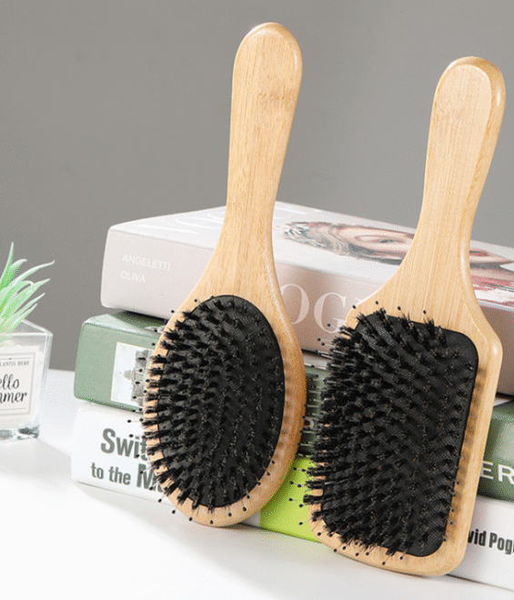 bamboo hair comb with boar bristles-square - Image 3